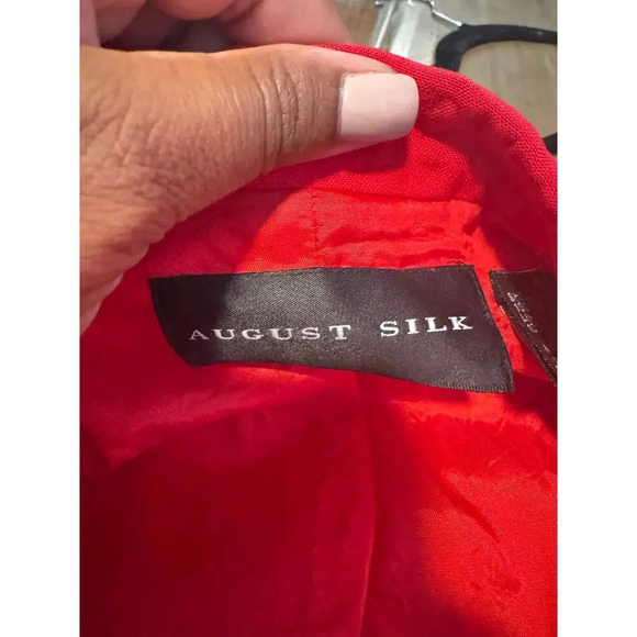 Vintage August Silk Oversized Blazer Red Silk Tomato Girl Bold Maximilist SZ 6 - Picture 3 of 7